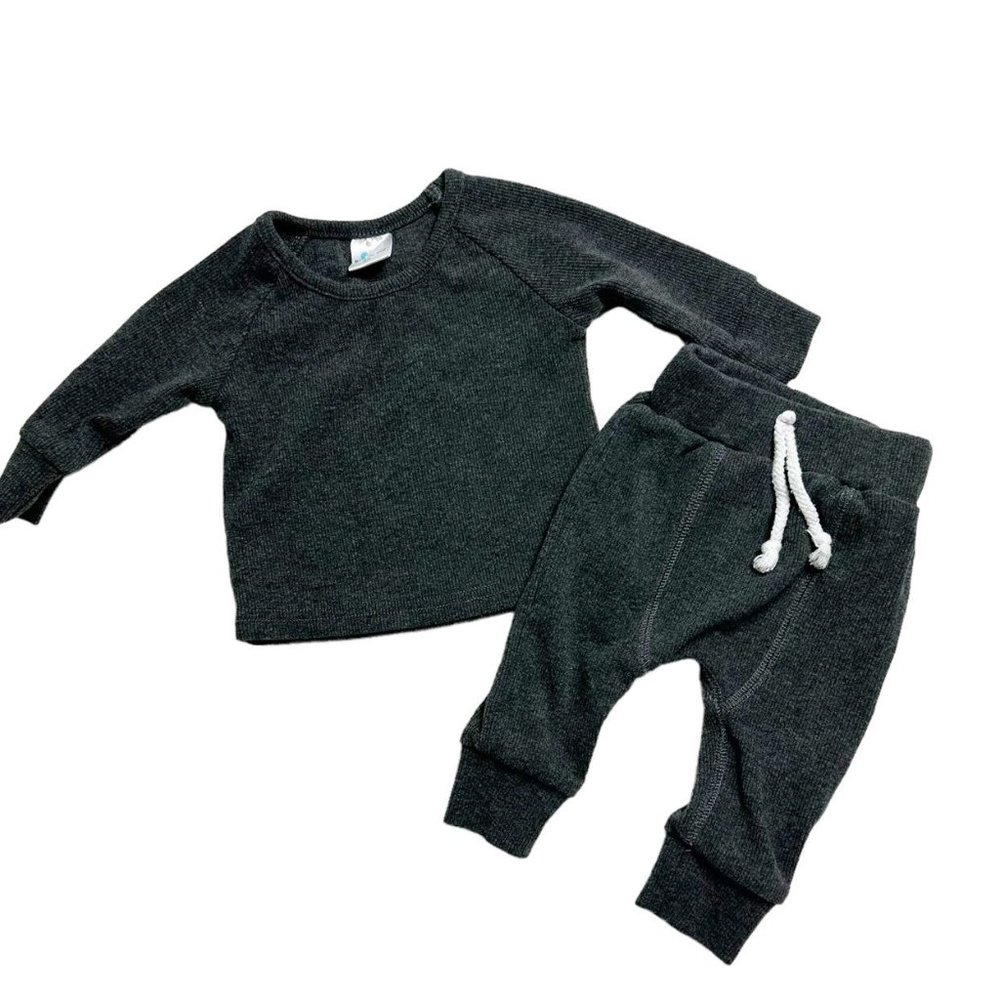 Little One Shop 3mo Gray Ribbed Cotton Set
